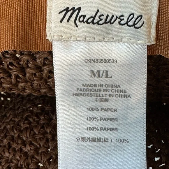 Madewell Lantern Straw Hat Brown Raffia Sun Packable Floppy Boho Size M/L - Picture 3 of 13